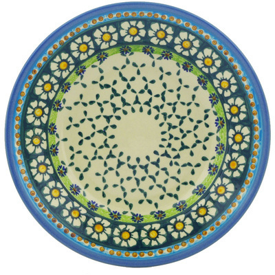 Polish Pottery Pasta Bowl 9&quot; Green Daisy