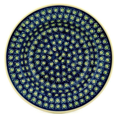 Polish Pottery Pasta Bowl 9&quot; Green Peacock Feather