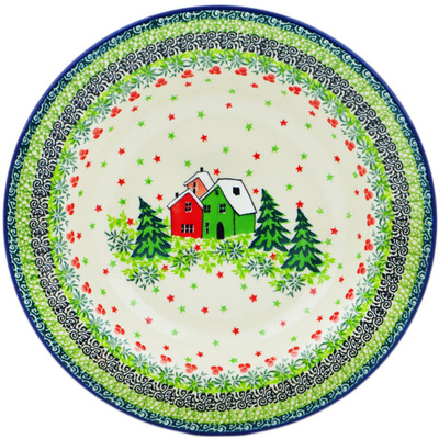 Polish Pottery Pasta Bowl 9&quot; Green Village UNIKAT