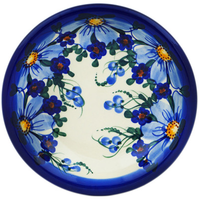 Polish Pottery Pasta Bowl 9&quot; Himalayan Blue Poppy UNIKAT