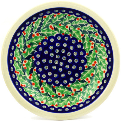 Polish Pottery Pasta Bowl 9&quot; Holly Berry Wreath