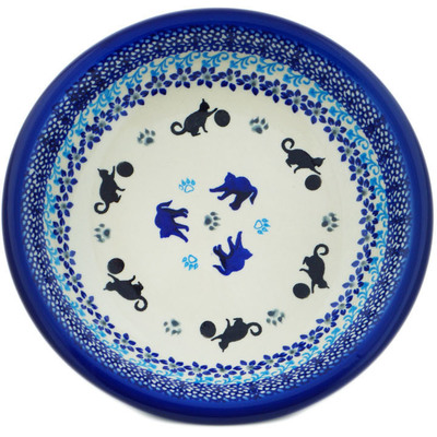 Polish Pottery Pasta Bowl 9&quot; Kitty Paw Play Time