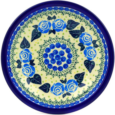 Polish Pottery Pasta Bowl 9&quot; Lady Blue Roses UNIKAT