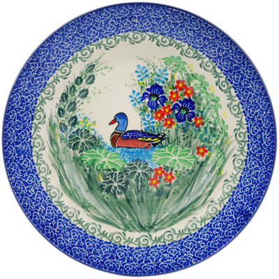 Polish Pottery Pasta Bowl 9&quot; Lake Wildflower UNIKAT