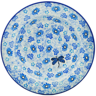 Polish Pottery Pasta Bowl 9&quot; Light Blue Misty Dragonfly