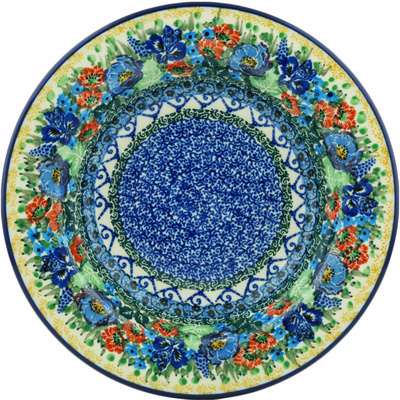 Polish Pottery Pasta Bowl 9&quot; Lupines And Roses UNIKAT