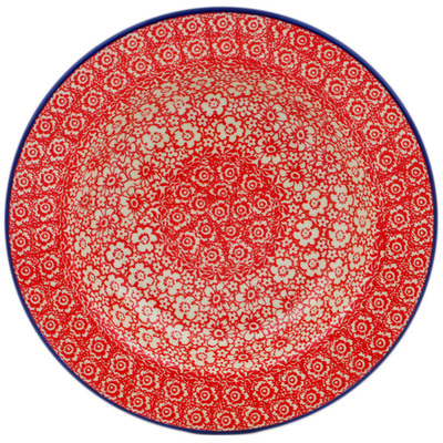 Polish Pottery Pasta Bowl 9&quot; Magical Red UNIKAT