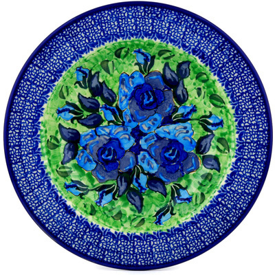 Polish Pottery Pasta Bowl 9&quot; Matisse Flowers Cobalt UNIKAT