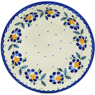 Polish Pottery Pasta Bowl 9&quot; Orange And Blue Flower