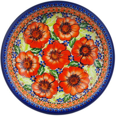 Polish Pottery Pasta Bowl 9&quot; Orange Zinnia UNIKAT