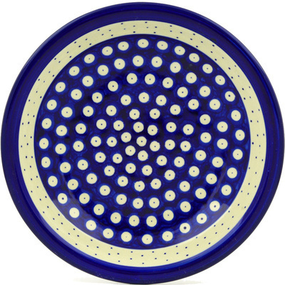 Polish Pottery Pasta Bowl 9" Peacock Polka Dot