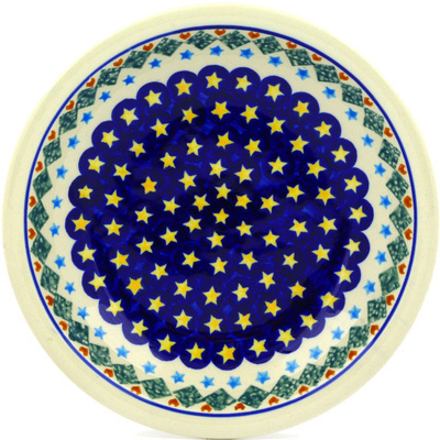 Polish Pottery Pasta Bowl 9&quot; Peacock Stars