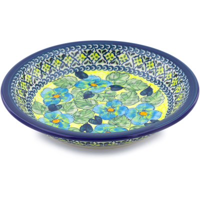 Polish Pottery Pasta Bowl 9&quot; Peek-a-blue UNIKAT