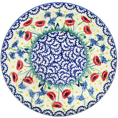 Polish Pottery Pasta Bowl 9&quot; Poppies And Cornflowers UNIKAT