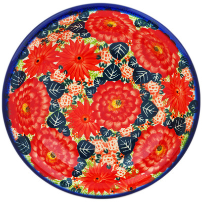 Polish Pottery Pasta Bowl 9&quot; Radiant Red Garden UNIKAT