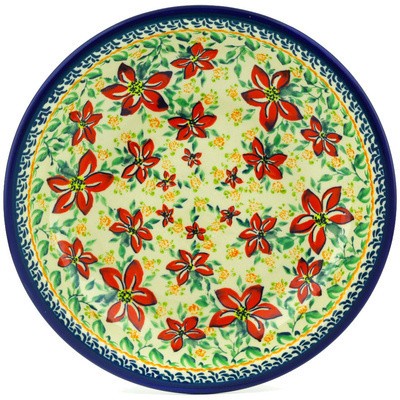 Polish Pottery Pasta Bowl 9&quot; Red Clematis UNIKAT