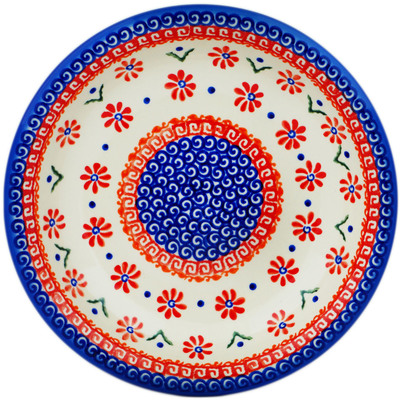 Polish Pottery Pasta Bowl 9&quot; Red Daisy