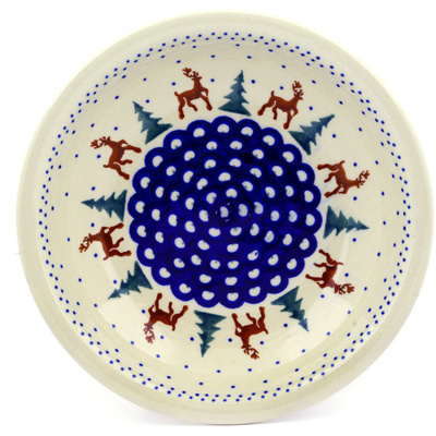 Polish Pottery Pasta Bowl 9&quot; Reindeer Pines