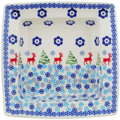 Polish Pottery Pasta Bowl 9&quot; Ring Around The Reindeer