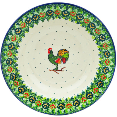 Polish Pottery Pasta Bowl 9&quot; Rooster&#039;s Crow UNIKAT