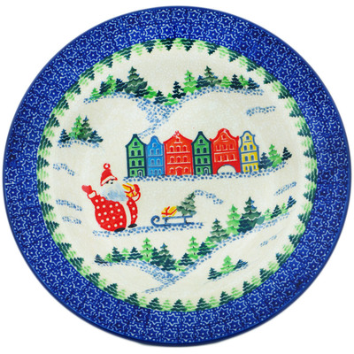 Polish Pottery Pasta Bowl 9&quot; Santa&#039;s Village UNIKAT