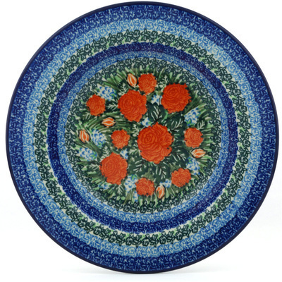 Polish Pottery Pasta Bowl 9&quot; Scarlet Roses UNIKAT