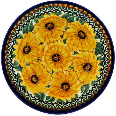 Polish Pottery Pasta Bowl 9&quot; Sienna Sunflower UNIKAT