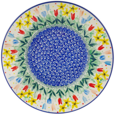 Polish Pottery Pasta Bowl 9&quot; Summer Tulip UNIKAT