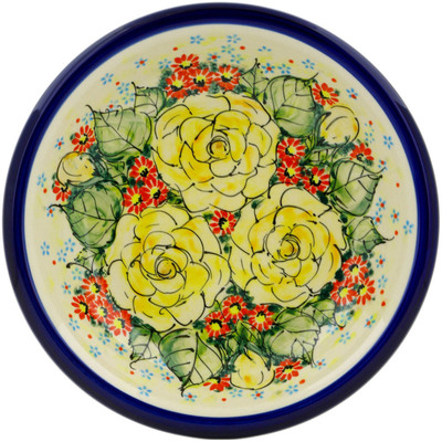 Polish Pottery Pasta Bowl 9&quot; Yellow Blooming Rose UNIKAT