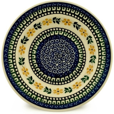 Polish Pottery Pasta Bowl 9&quot; Yellow Daisy Swirls