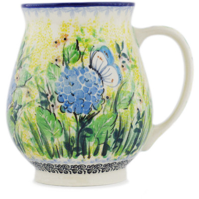 Polish Pottery Pear Mug Blue Hydrangea UNIKAT