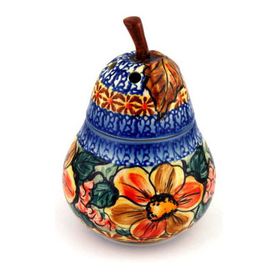 Polish Pottery Pear Shaped Jar 5&quot; Colorful Bouquet UNIKAT