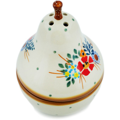 Polish Pottery Pear Shaped Jar 6&quot; Rustic Field Flowers Red