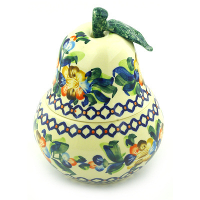 Polish Pottery Pear Shaped Jar 8&quot; Lace Collar UNIKAT