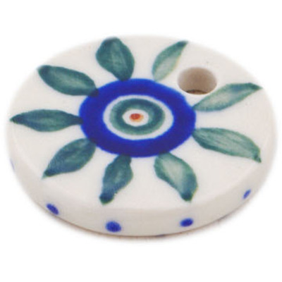 Polish Pottery Pendant 1&quot; Peacock Leaves