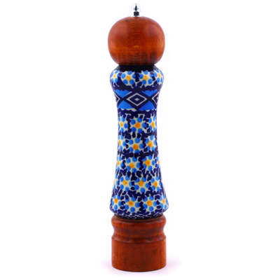 Polish Pottery Pepper Grinder 8&quot; Blue Daisy UNIKAT