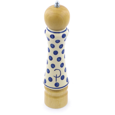 Polish Pottery Pepper Grinder 8" Blue Dots