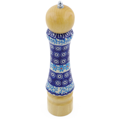 Polish Pottery Pepper Grinder 8&quot; Peacock And Flowers