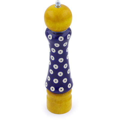 Polish Pottery Pepper Grinder 8&quot; Peacock Eyes