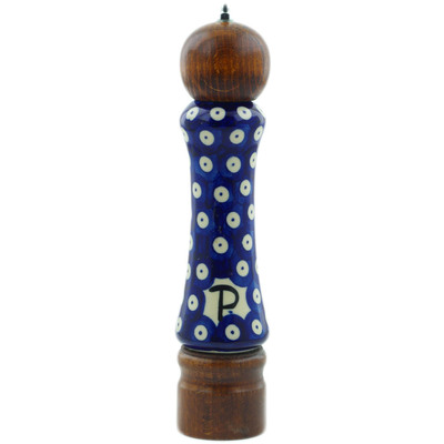 Polish Pottery Pepper Grinder 8&quot; Peacock Eyes