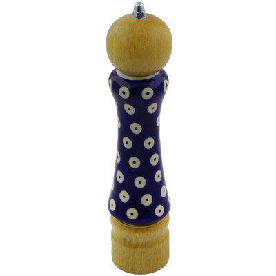 Polish Pottery Pepper Grinder 8&quot; Peacock Eyes