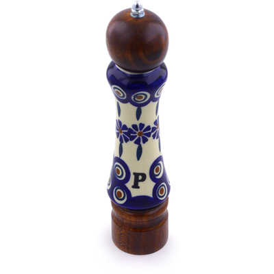 Polish Pottery Pepper Grinder 8&quot; Peacock