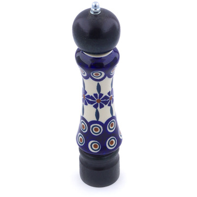 Polish Pottery Pepper Grinder 8&quot; Peacock