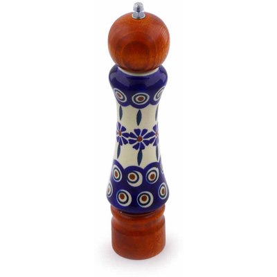 Polish Pottery Pepper Grinder 8&quot; Peacock