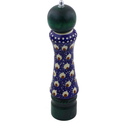 Polish Pottery Pepper Grinder 8&quot; Peacock Swirl