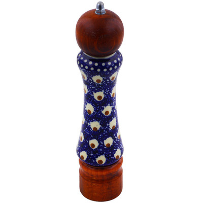 Polish Pottery Pepper Grinder 8&quot; Peacock Swirl