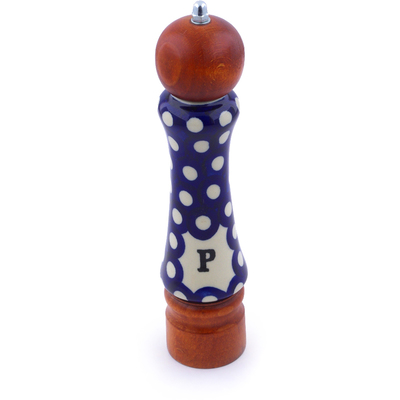 Polish Pottery Pepper Grinder 8&quot; Polka Dot