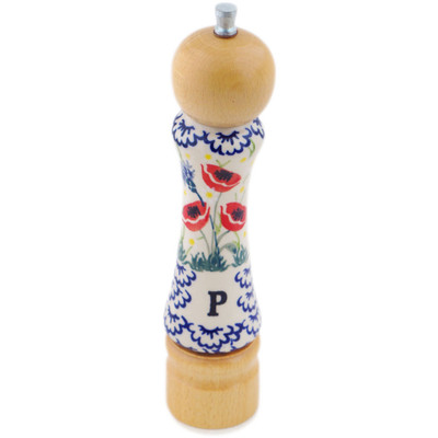 Polish Pottery Pepper Grinder 8&quot; Poppies And Cornflowers UNIKAT