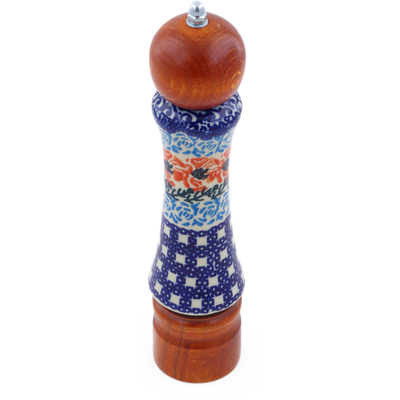 Polish Pottery Pepper Grinder 8&quot; Roses And Squares