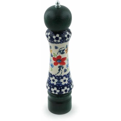 Polish Pottery Pepper Grinder 8&quot; Ruby Bouquet UNIKAT